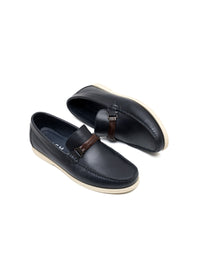 Mocasín casual para hombre en cuero azul con herraje tejido REF 02TITO