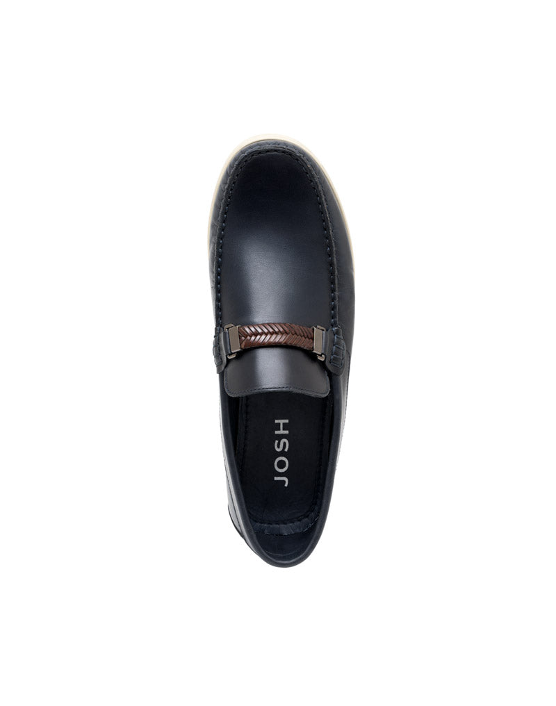Mocasín casual para hombre en cuero azul con herraje tejido REF 02TITO