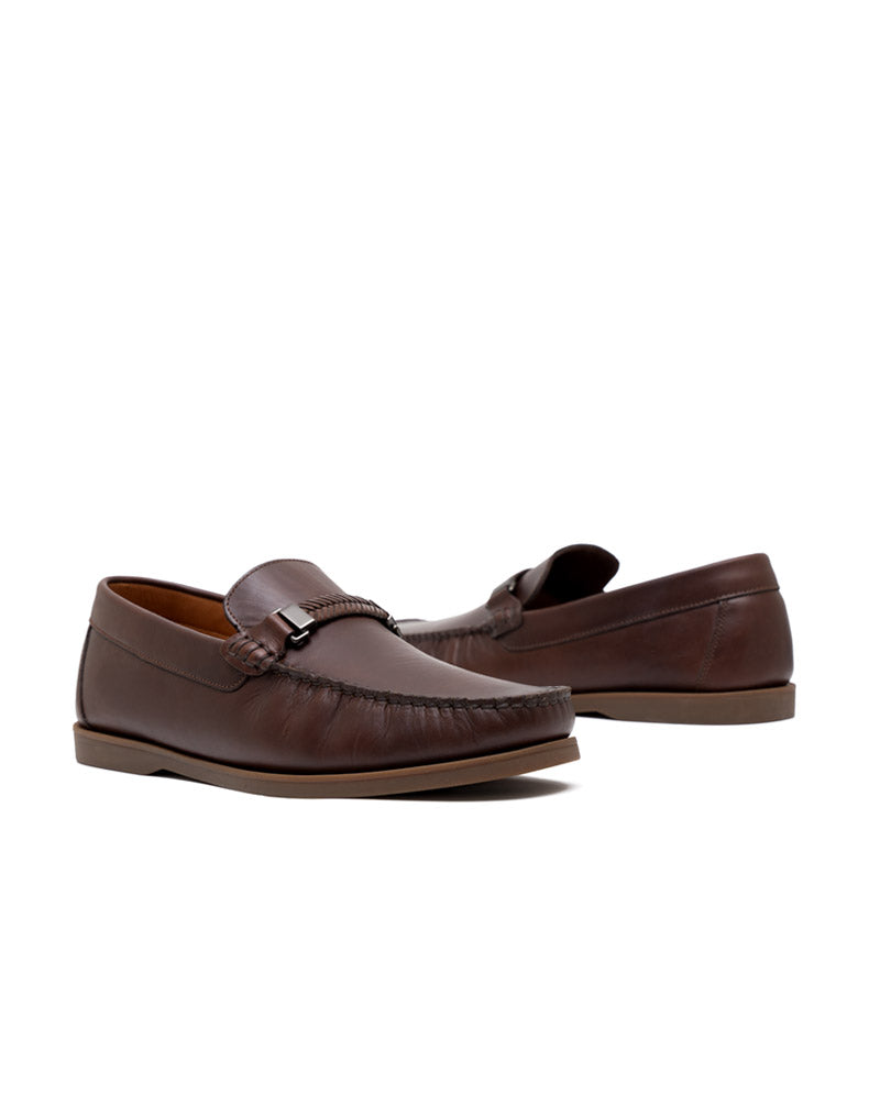 Mocasín casual para hombre en cuero azul con herraje tejido REF 02TITO