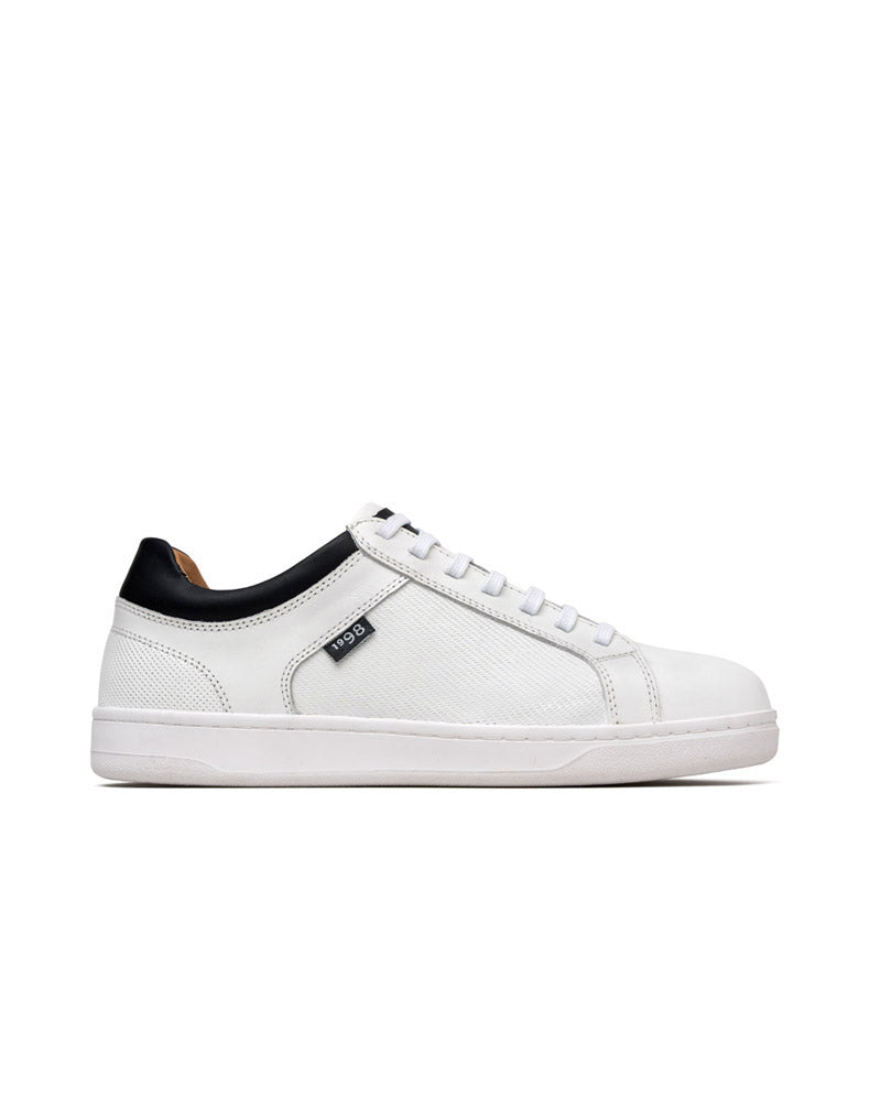 Zapato deportivo para hombre en cuero color blanco por negro