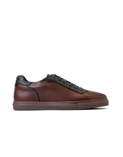 Zapato deportivo de cuero  en color coñac – Josh - Color Cognac