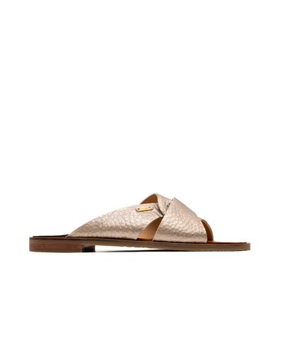 Sandalia plana versátil  y moderna en cuero,  color  Oro – Josh - Color Dorado