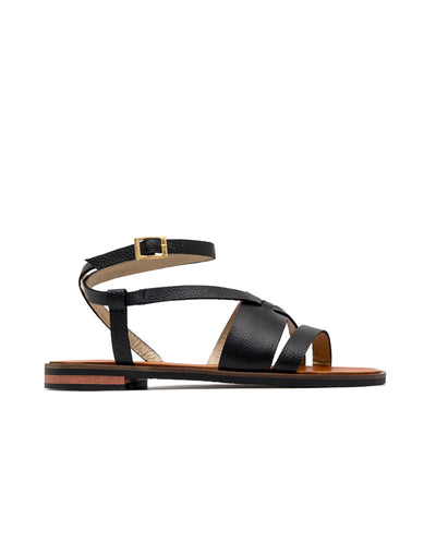 Sandalia plana femenina y sofisticada en cuero,  color Negro – Josh - Color Negro