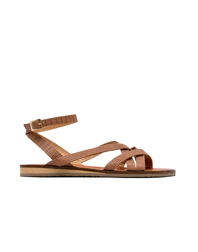 Sandalia plana de tiras con ajuste al tobillo  en cuero,  en  color Dorado – Josh - Color Dorado