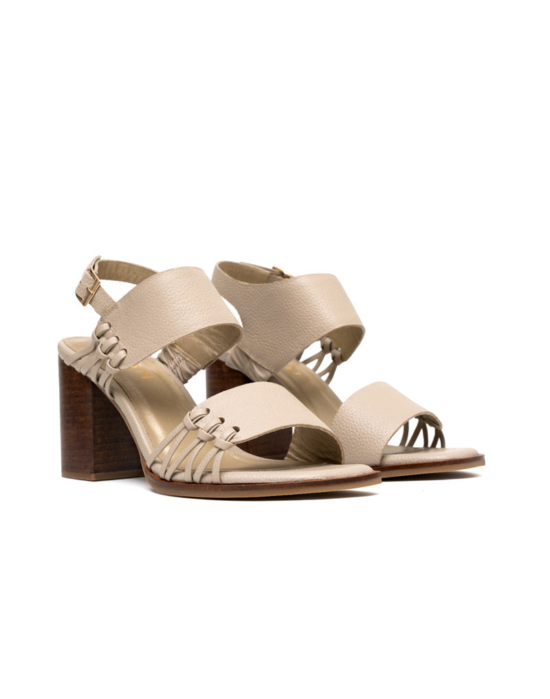 Sandalia tacón, sofisticada y artesanal para mujer color taupe