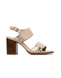 Sandalia tacón, sofisticada y artesanal para mujer color taupe