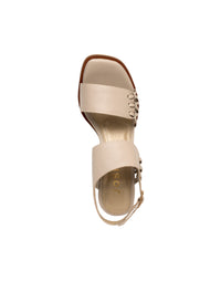 Sandalia tacón, sofisticada y artesanal para mujer color taupe
