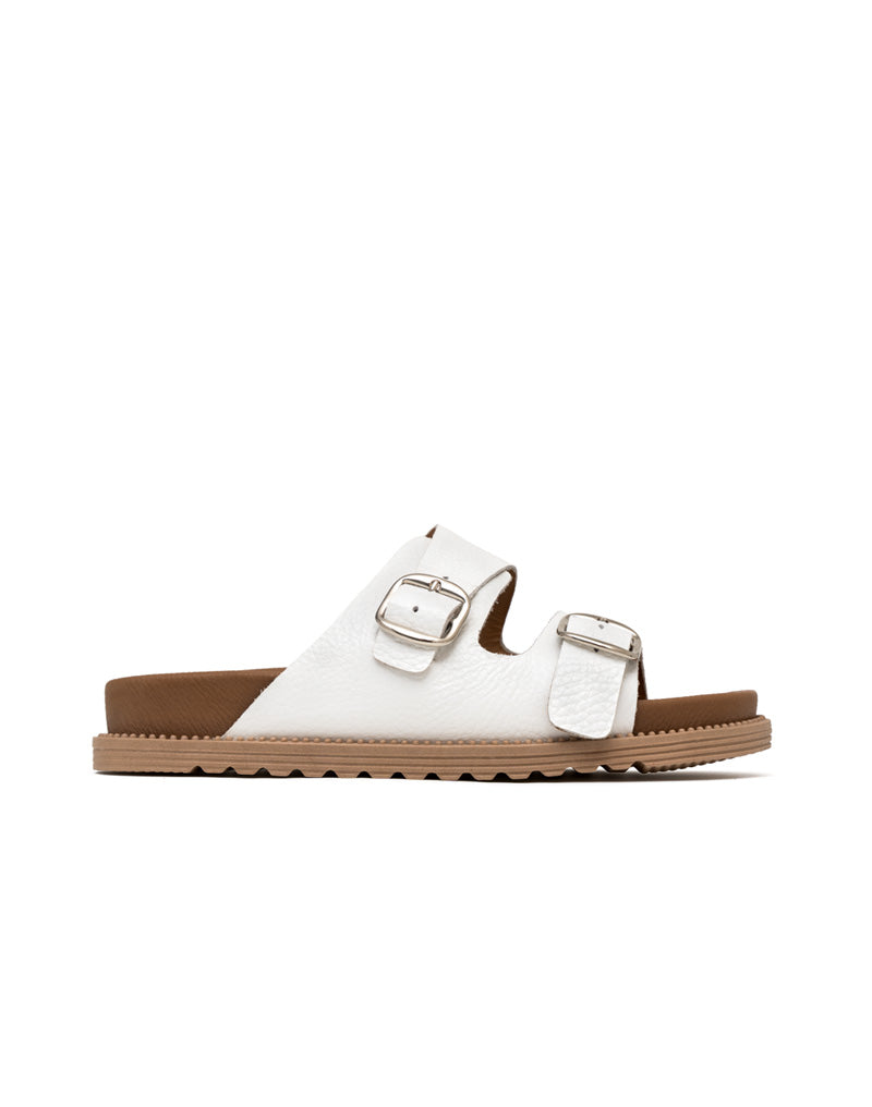 Sandalia Plana en Cuero con Doble Hebilla Ajustable para Mujer Color Blanco Marca JOSH Ref. HAWAIANA01