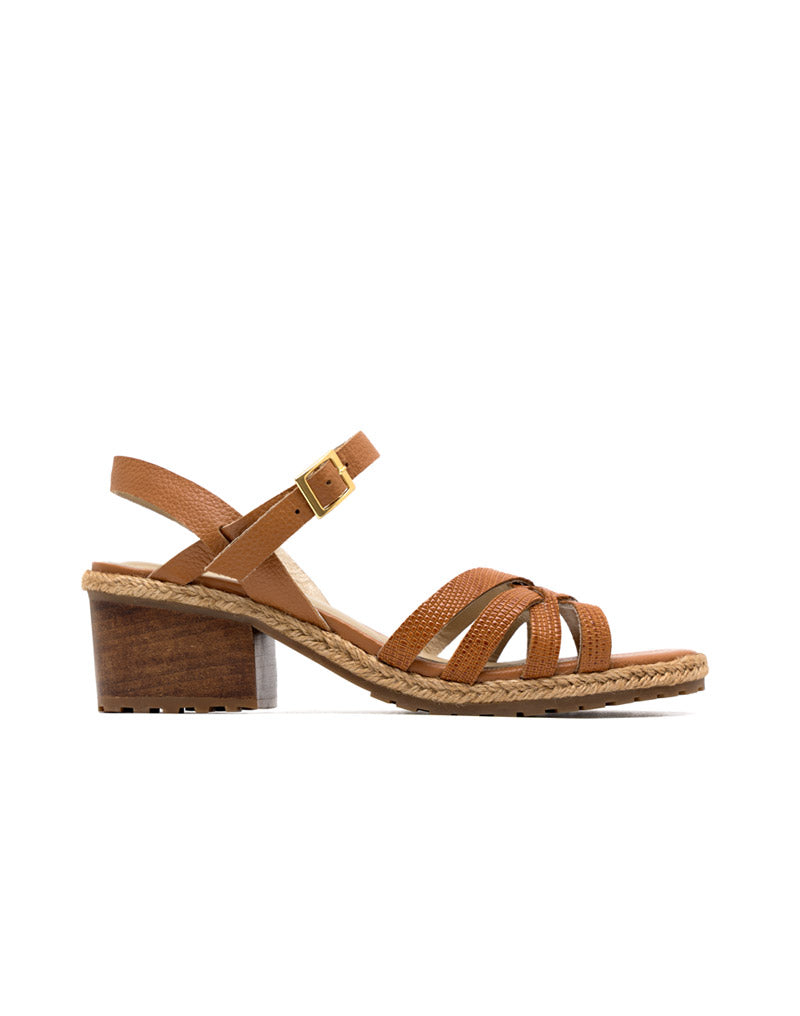 Sandalia tacón medio para mujer en cuero REF HNN1786