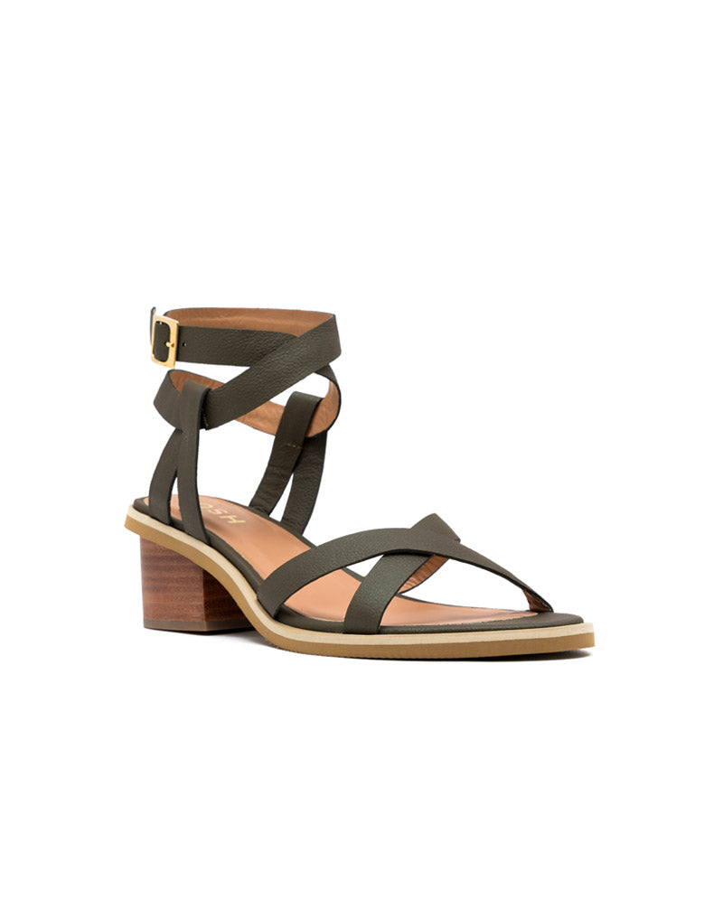 Sandalia tacon medio  en cuero color bronce – Josh - Color Verde