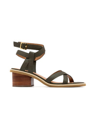 Sandalia tacon medio  en cuero color bronce – Josh - Color Verde