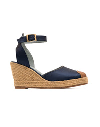 Zapato cuña tipo espadrila, bohemio y femenino en cuero en color Azul