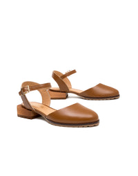 Zapato plano tipo tango sofisticado y femenino en cuero para mujer color miel
