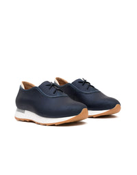 Tenis casuales de cuero texturizado para mujer color azul