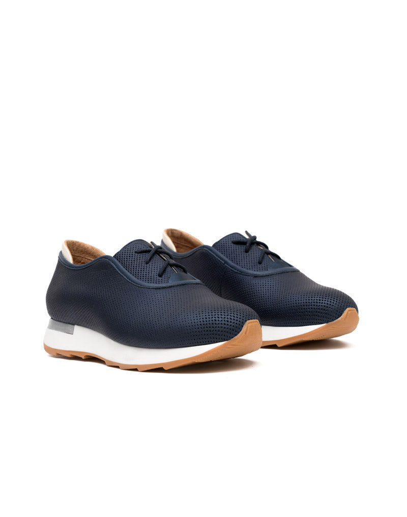 Tenis casuales de cuero texturizado para mujer color azul