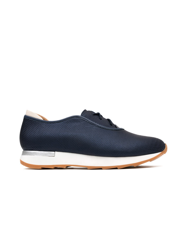 Tenis casuales de cuero texturizado para mujer color azul