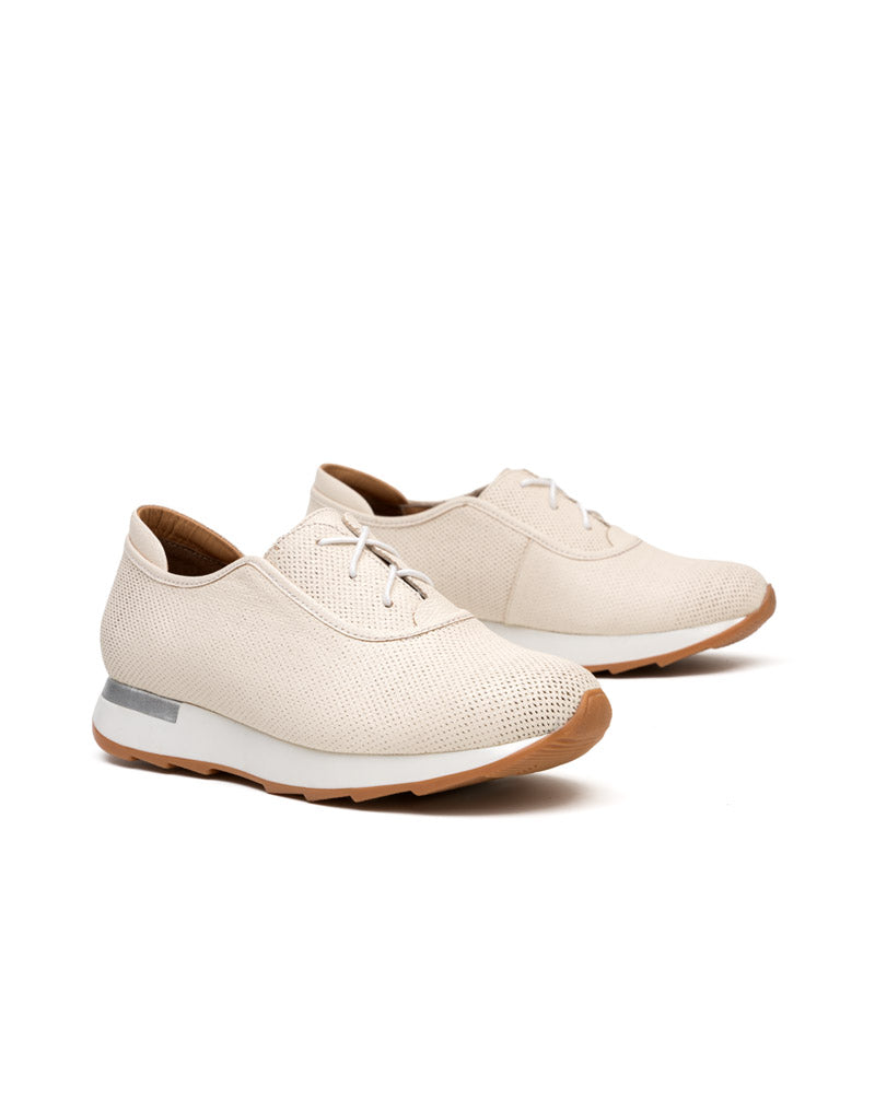 Tenis casuales de cuero texturizado para mujer  color blanco
