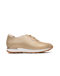 Tenis casuales de cuero texturizado para mujer color oro