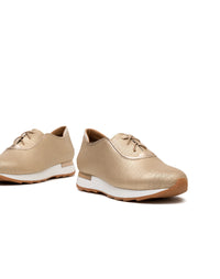 Tenis casuales de cuero texturizado para mujer color oro