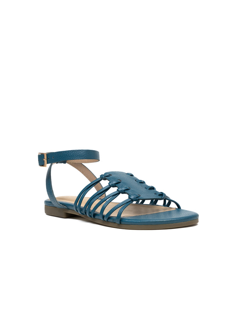 Sandalia plana bohemia con tejido artesanal para mujer color verde