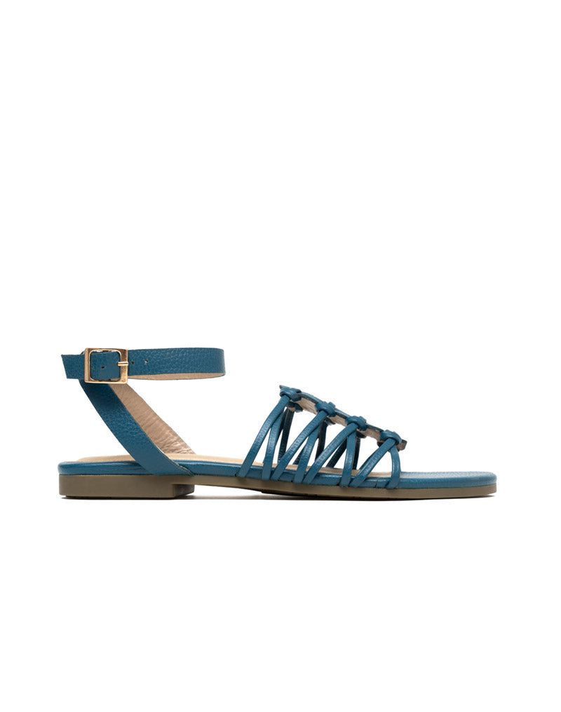 Sandalia plana bohemia con tejido artesanal para mujer color verde