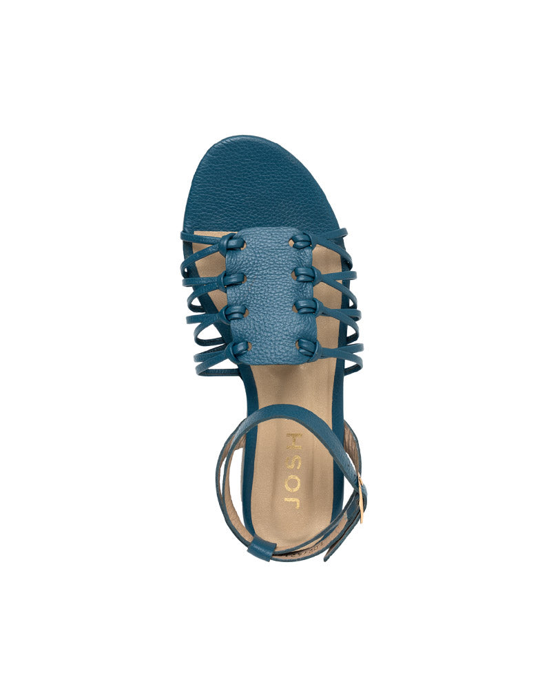 Sandalia plana bohemia con tejido artesanal para mujer color verde