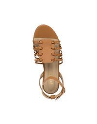 Sandalia plana bohemia con tejido artesanal para mujer color miel