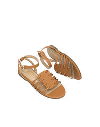 Sandalia plana bohemia con tejido artesanal para mujer color miel