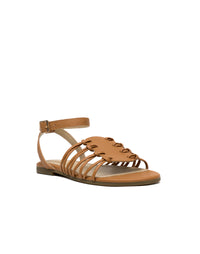 Sandalia plana bohemia con tejido artesanal para mujer color miel