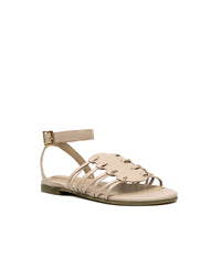 Sandalia plana bohemia con tejido artesanal para mujer color taupe