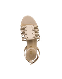 Sandalia plana bohemia con tejido artesanal para mujer color taupe
