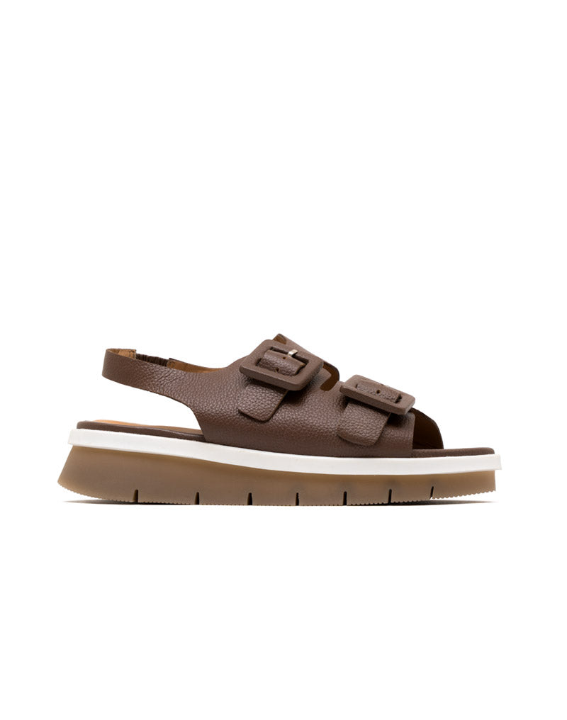 Sandalia plana confort de hebillas en cuero  color  Beige – Josh - Color Café