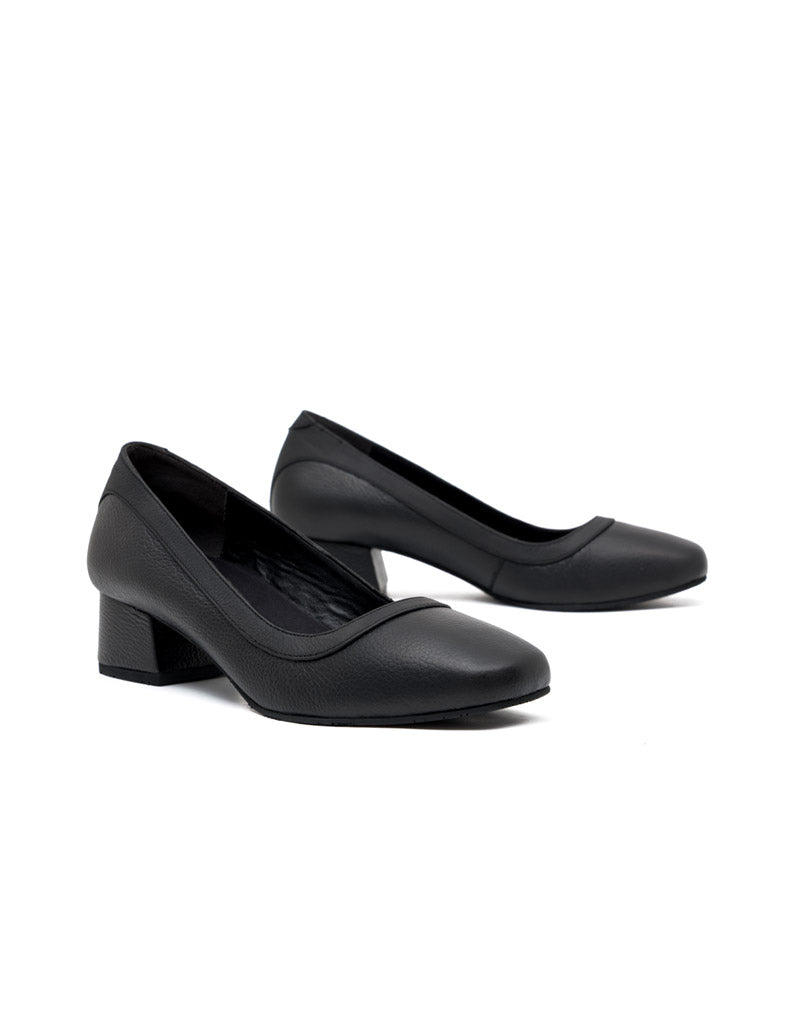 Zapato cerrado tacón medio para oficina en cuero REF MTD1691BS