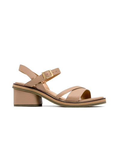 Sandalia tacón en cuero, tacón robusto cuero  color  Negro – Josh - Color Pardo