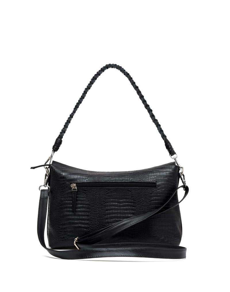 Bolso manos libres en cuero para dama color negro