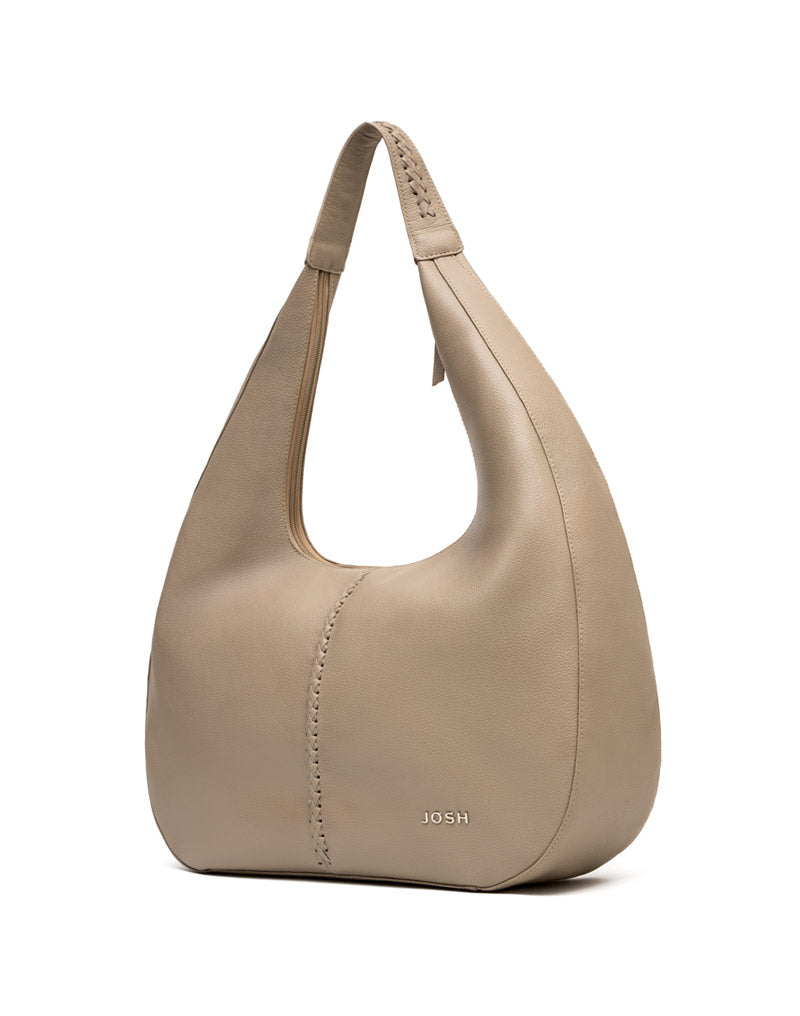 Cartera con tejido en cuero para dama color talco