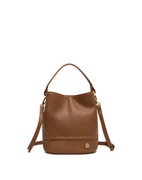 Bolso manos libres con tejido en cuero para dama color miel