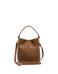 Bolso manos libres con tejido en cuero para dama color miel
