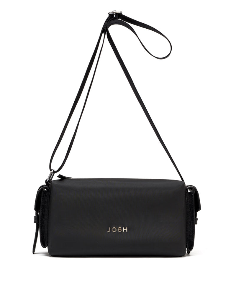 Bolso manos libres en cuero y lona para dama color negro