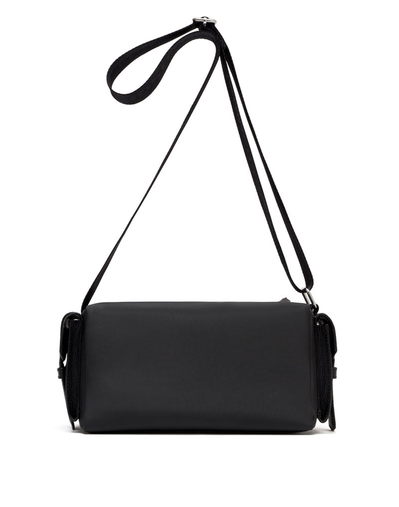 Bolso manos libres en cuero y lona para dama color negro