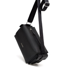 Bolso manos libres en cuero y lona para dama color negro