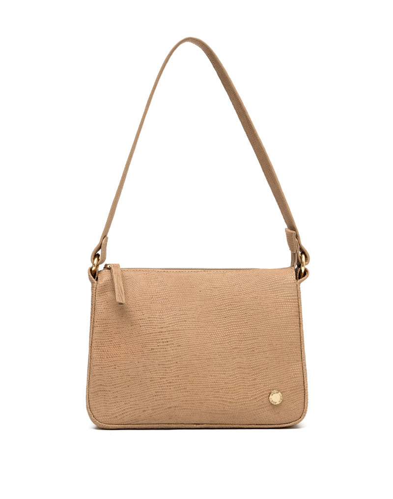 Bolso manos libres en cuero para dama  color capuchino