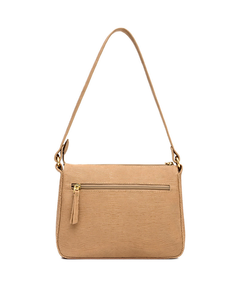 Bolso manos libres en cuero para dama  color capuchino