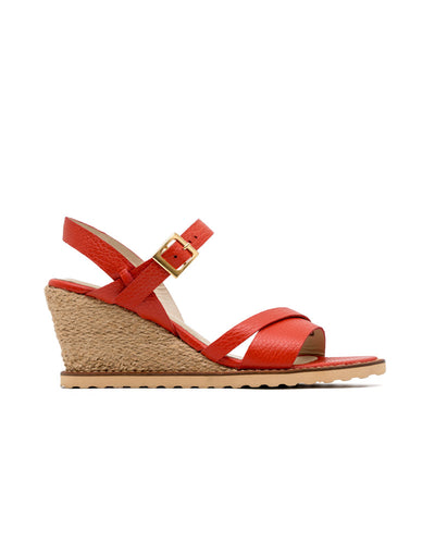 Sandalia bohemia tacón corrido, liviana y femenina en cuero  en Naranja – Josh - Color Naranja