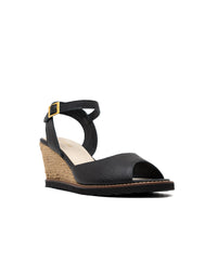 Sandalia cuña bohemia tipo espadrila en cuero  en negro – Josh - Color Negro