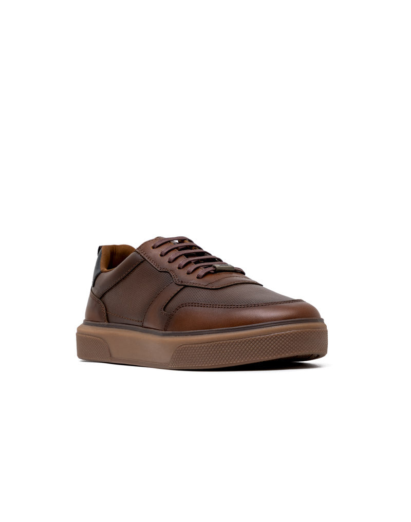 Zapato de cordon casual  en cuero negro – Josh - Color Cognac
