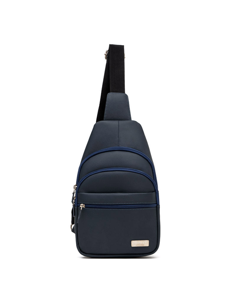 Bolso manos libres en cuero para hombre color azul