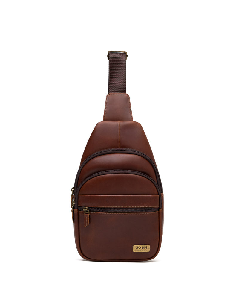 Bolso manos libres en cuero para hombre color café
