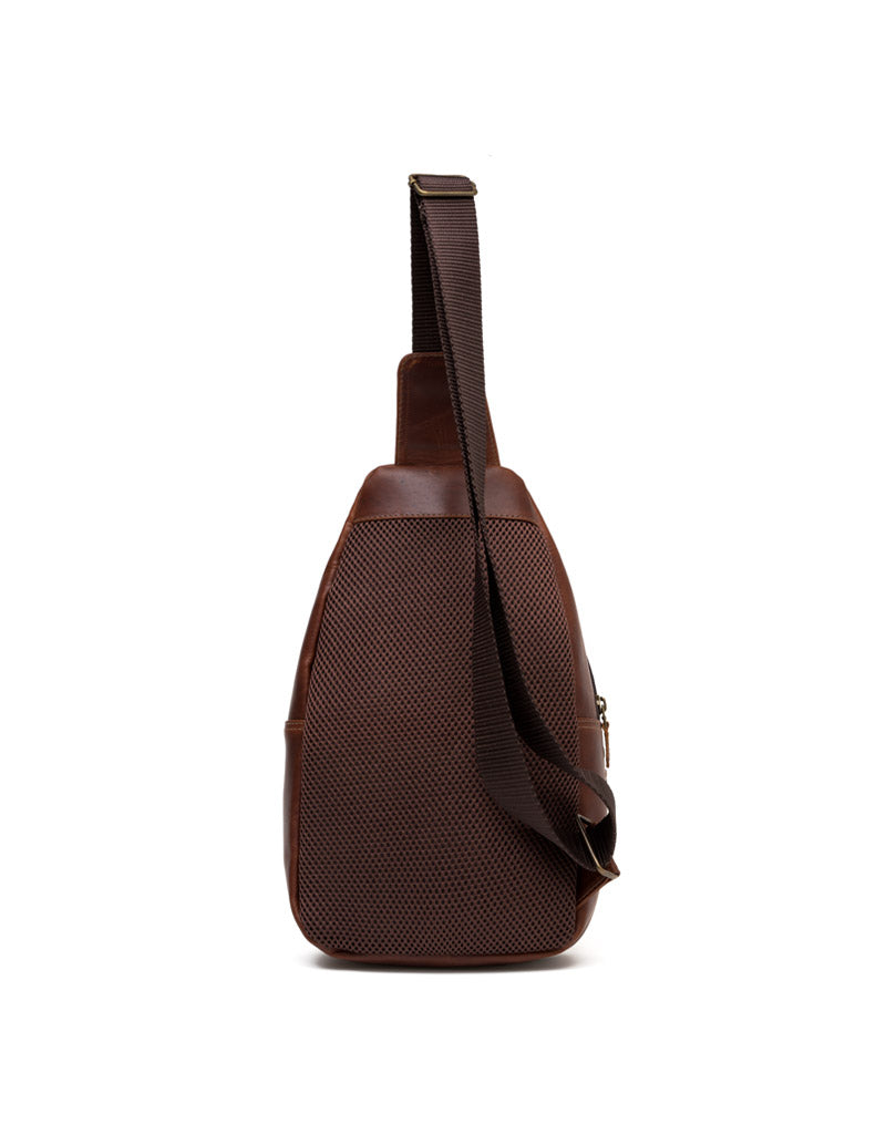 Bolso manos libres en cuero para hombre color café