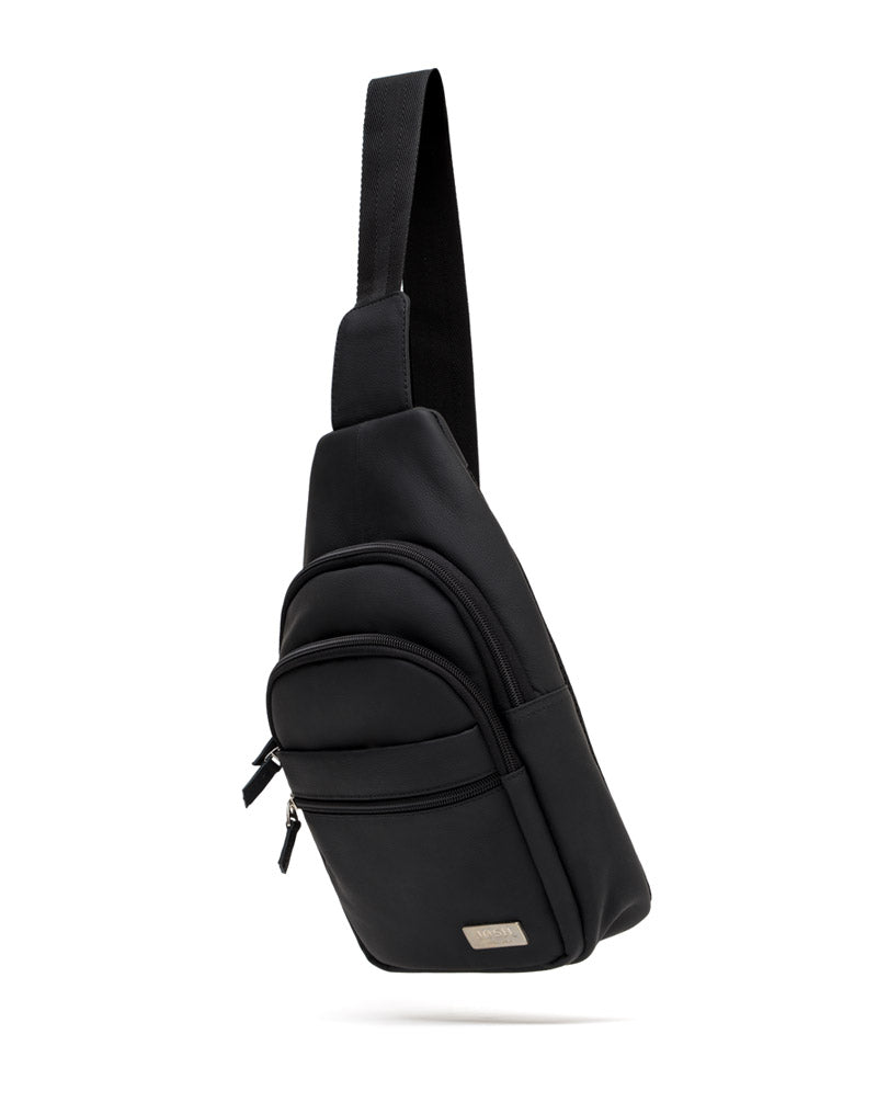 Bolso manos libres en cuero para hombre color negro